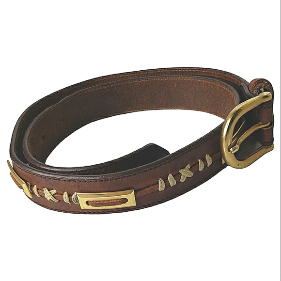 The Leather Shop Brass Buckle Brass Decorative Crossstiching Western Boho Belt… - Picture 1 of 5